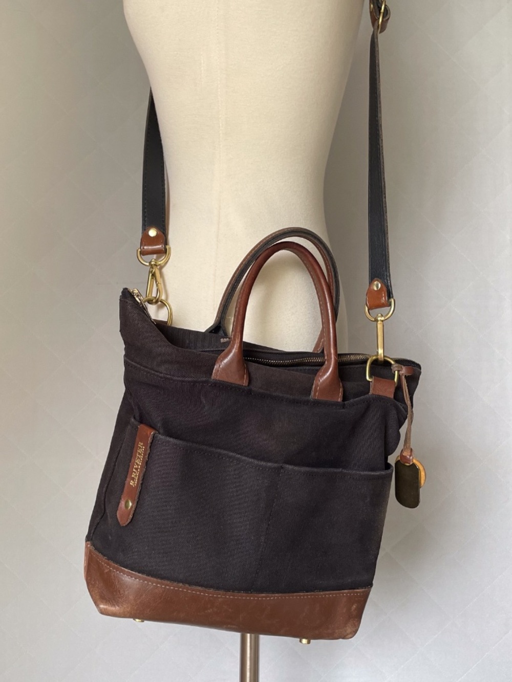 R. Riveter Crossbody Bag - Black Canvas and Brown Leather - Pre-Owned